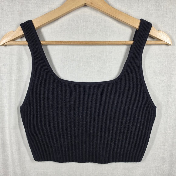 Babaton Tops - Aritzia Babaton Sculpt Crop Top Womens Medium Black Ribbed Knit Square Neck